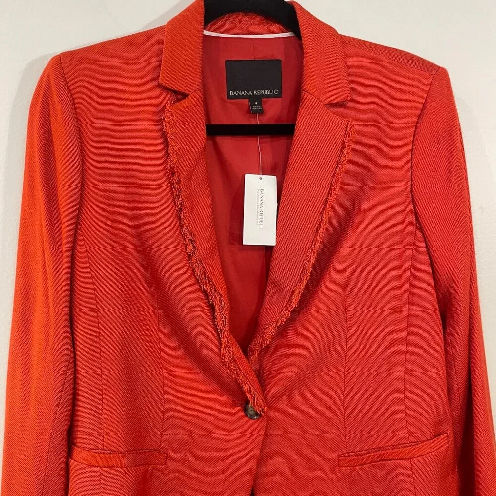 New Banana Republic Fringe Trim Blazer Pumpkin Orange 4, S $168